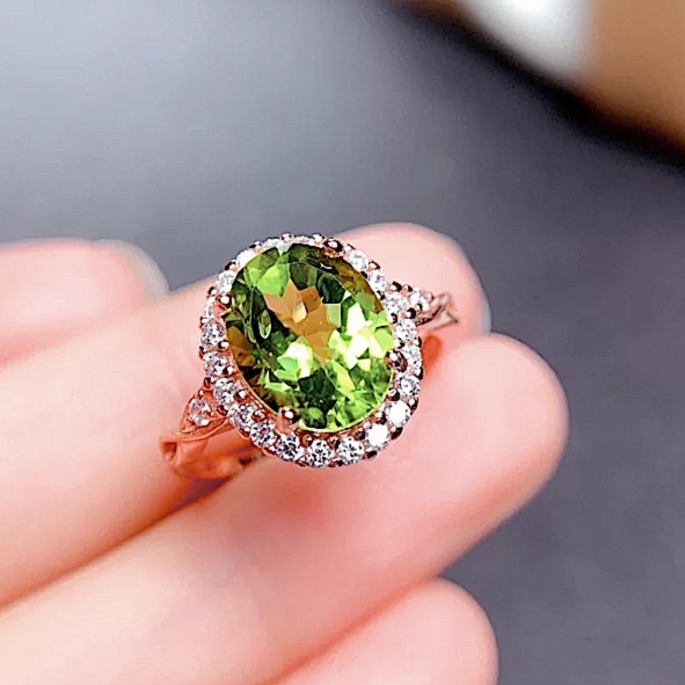 STERLING SILVER ROSE GOLD PERIDOT RING - Picture 5 of 8